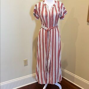 NWOT LOFT red and White V-Neck Maxi Dress